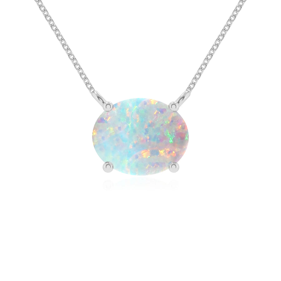 lab grown opal oval solitaire necklaces in white gold 
