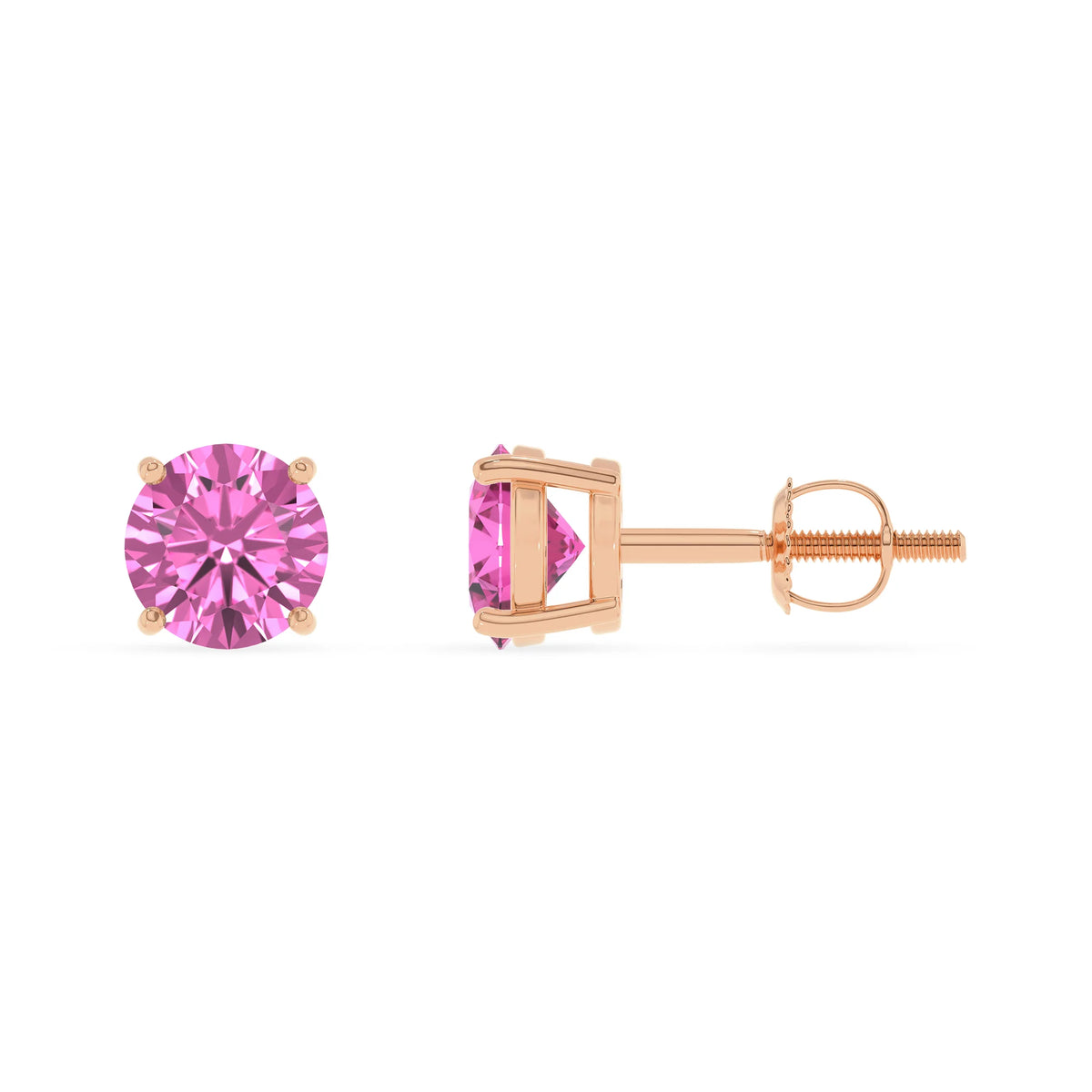 lab grown pink sapphire round stud earrings in rose gold 