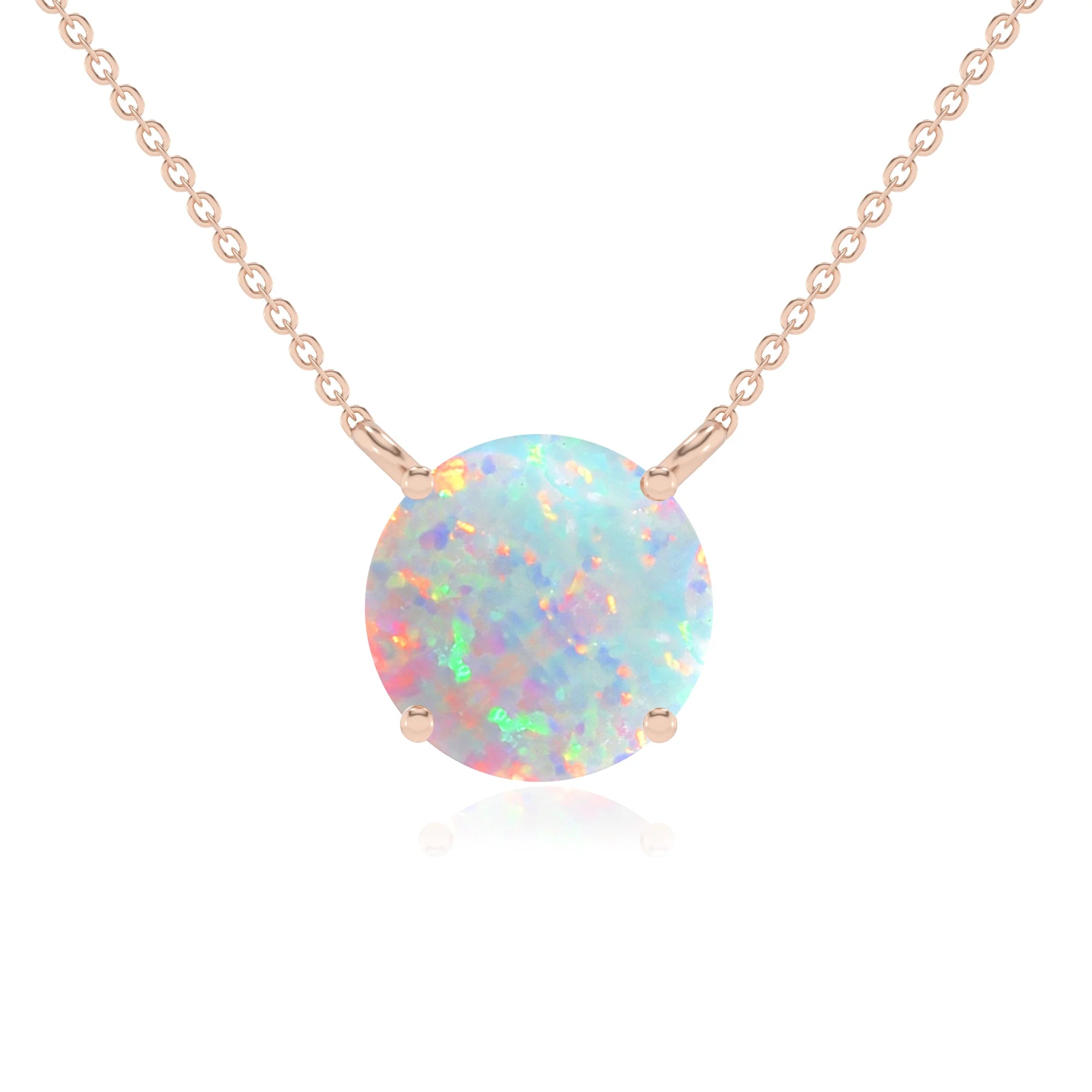 lab grown opal round solitaire necklaces in rose gold 