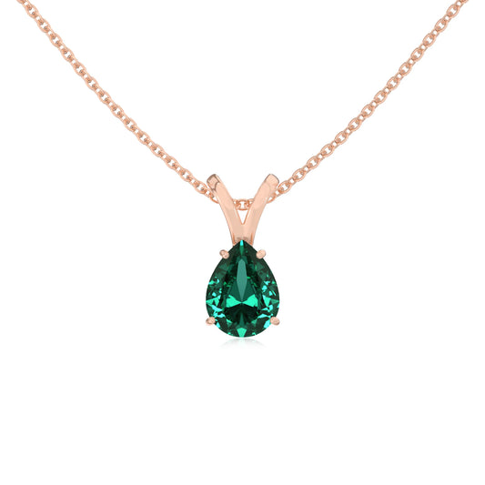 lab grown emerald pear solitaire v-bale necklaces in rose gold 