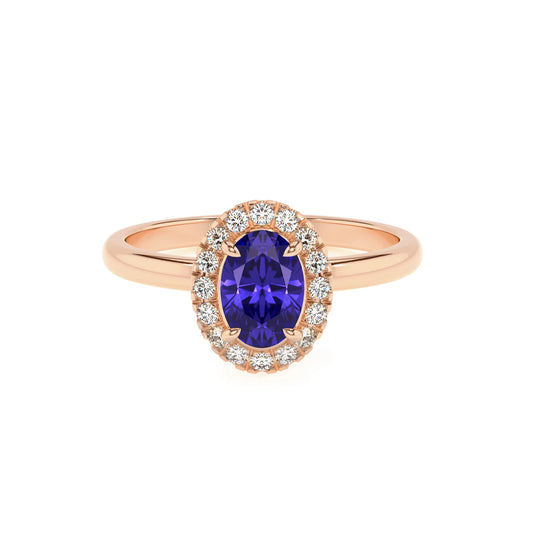 lab grown tanzanite oval solitaire rings in rose gold 