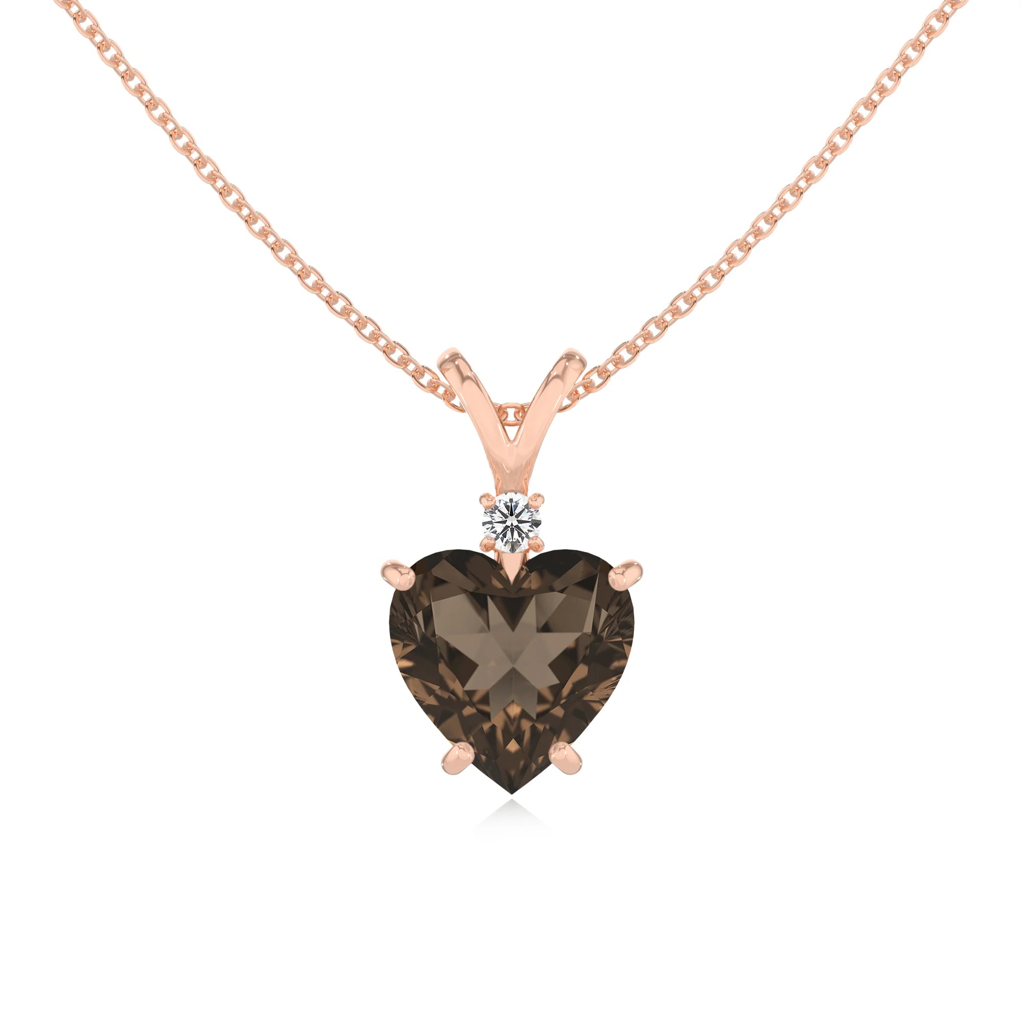 natural smoky-quartz heart solitaire v-bale necklaces in rose gold 