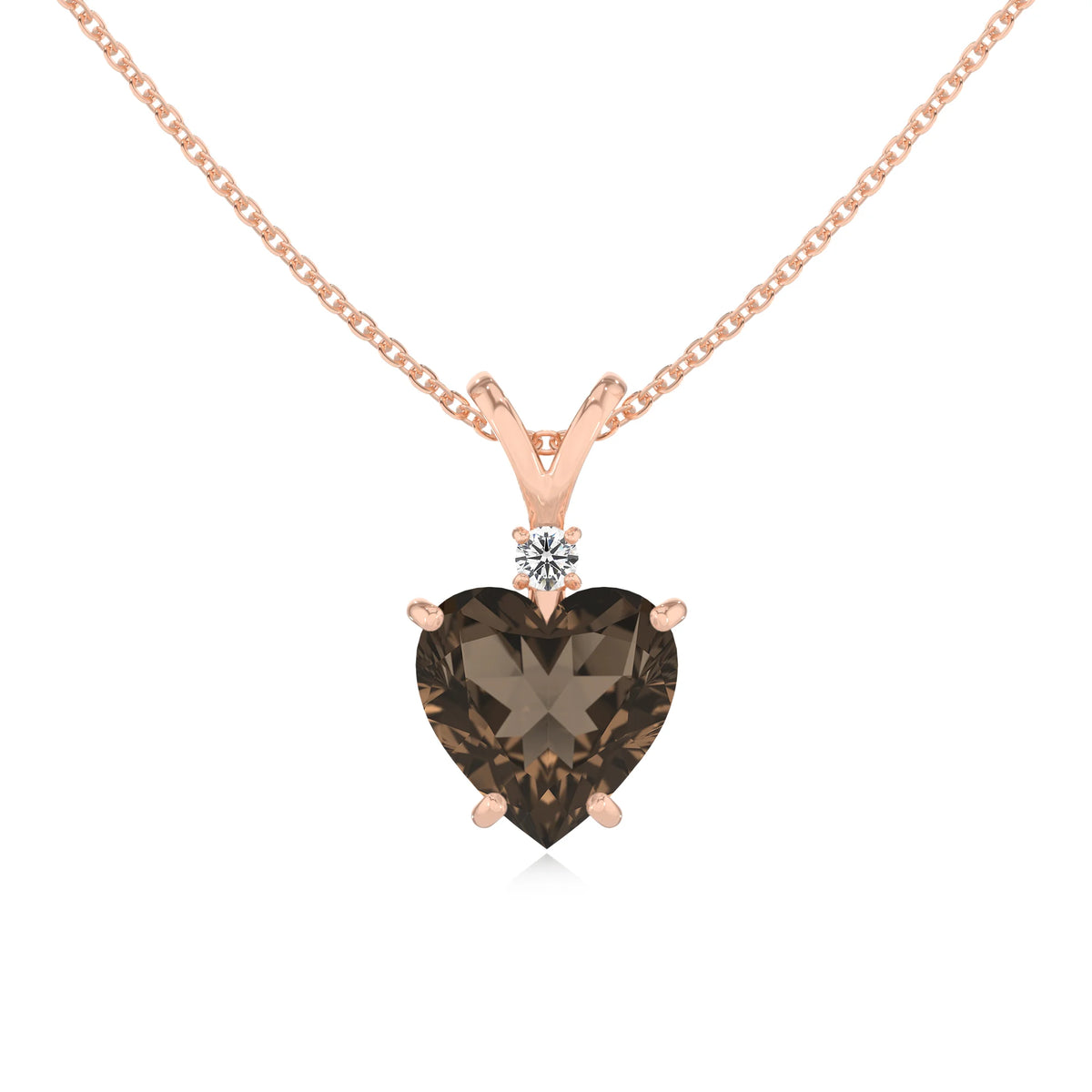 natural smoky-quartz heart solitaire v-bale necklaces in rose gold 