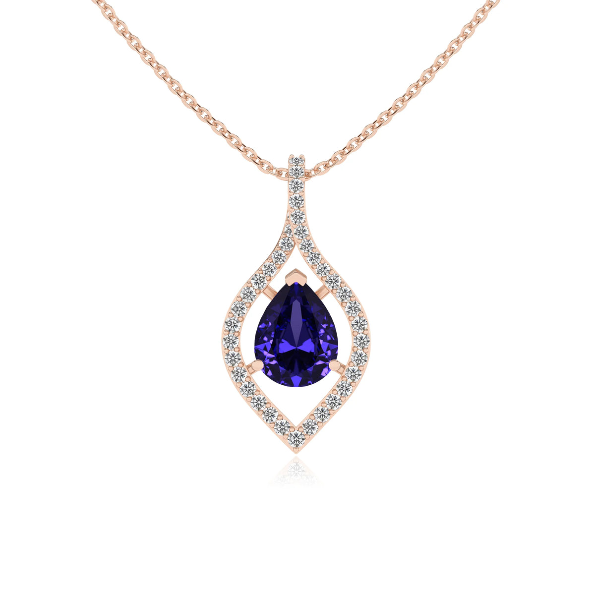 lab grown tanzanite pear infinity necklaces in rose gold 