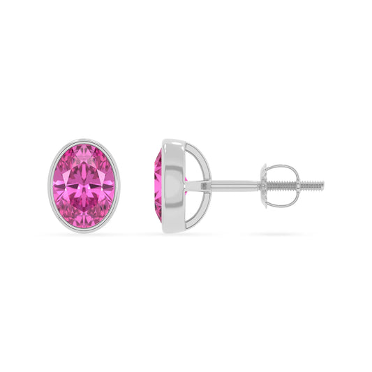 lab grown pink sapphire oval stud earrings in platinum 