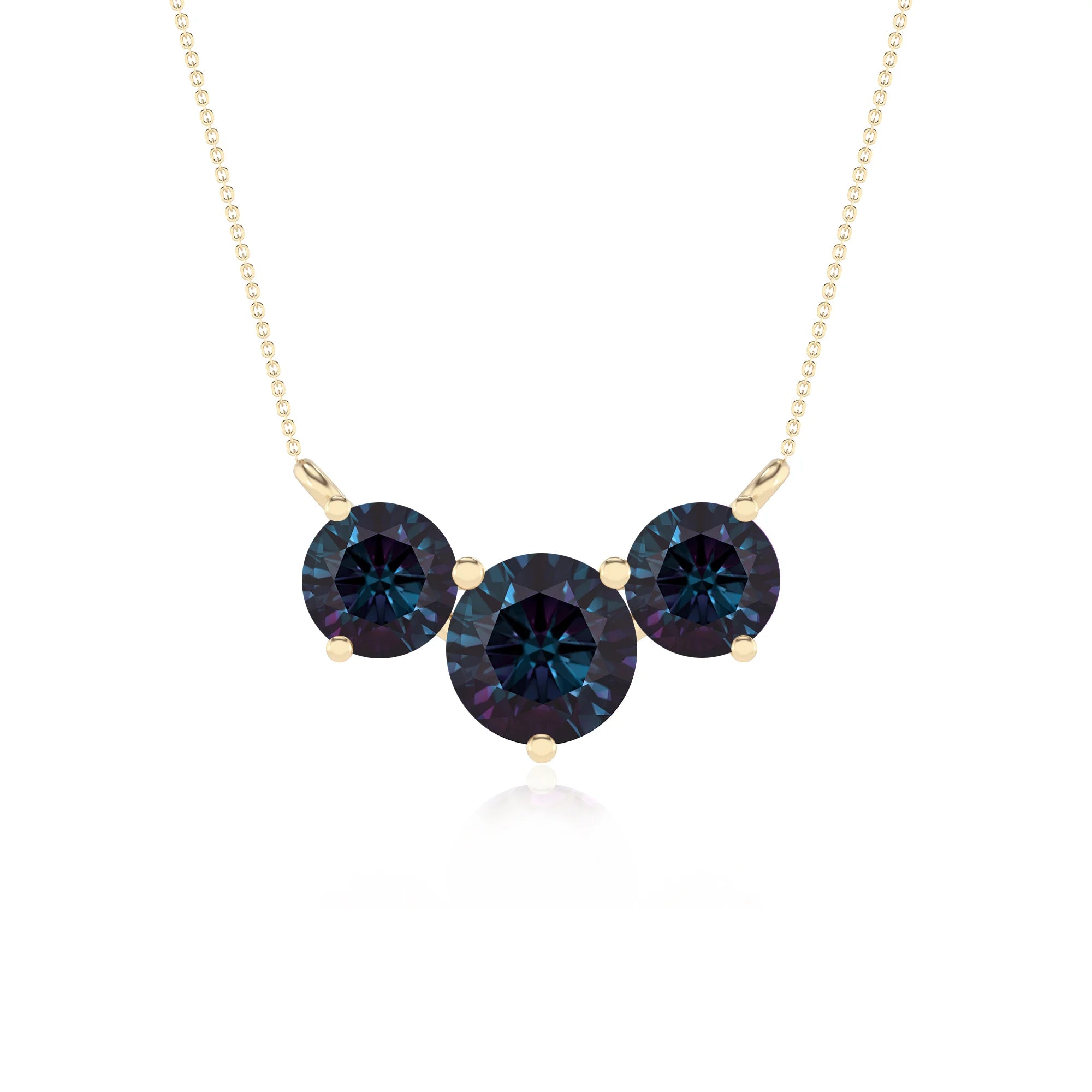 lab grown alexandrite round solitaire v-bale necklaces in yellow gold 