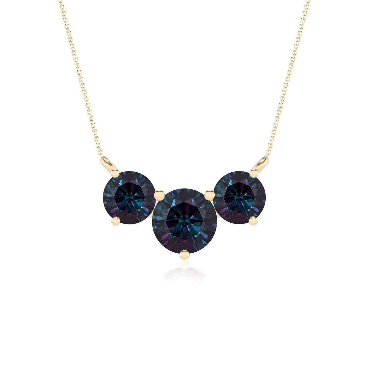 lab grown alexandrite round solitaire v-bale necklaces in yellow gold 
