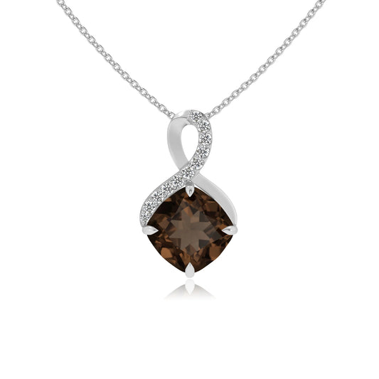 natural smoky-quartz cushion infinity necklaces in white gold 