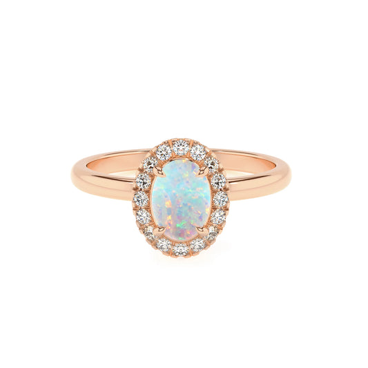 lab grown opal oval solitaire rings in rose gold 