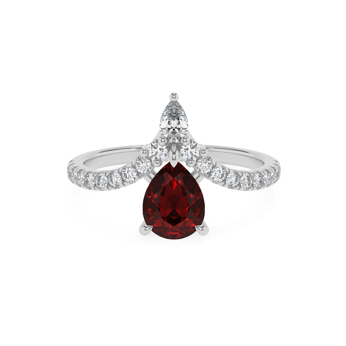 natural garnet pear solitaire rings in platinum 