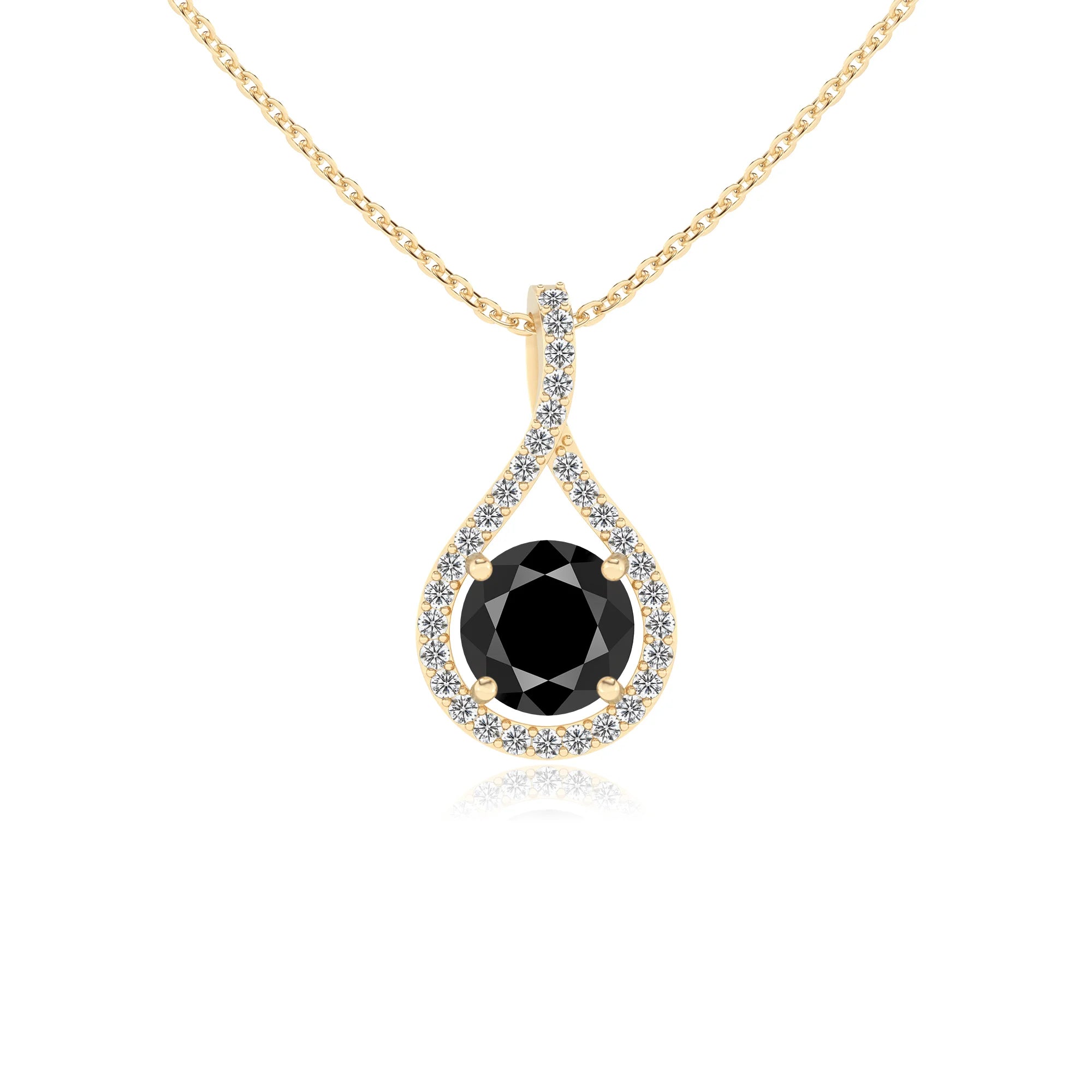 natural black-onyx round solitaire necklaces in yellow gold 