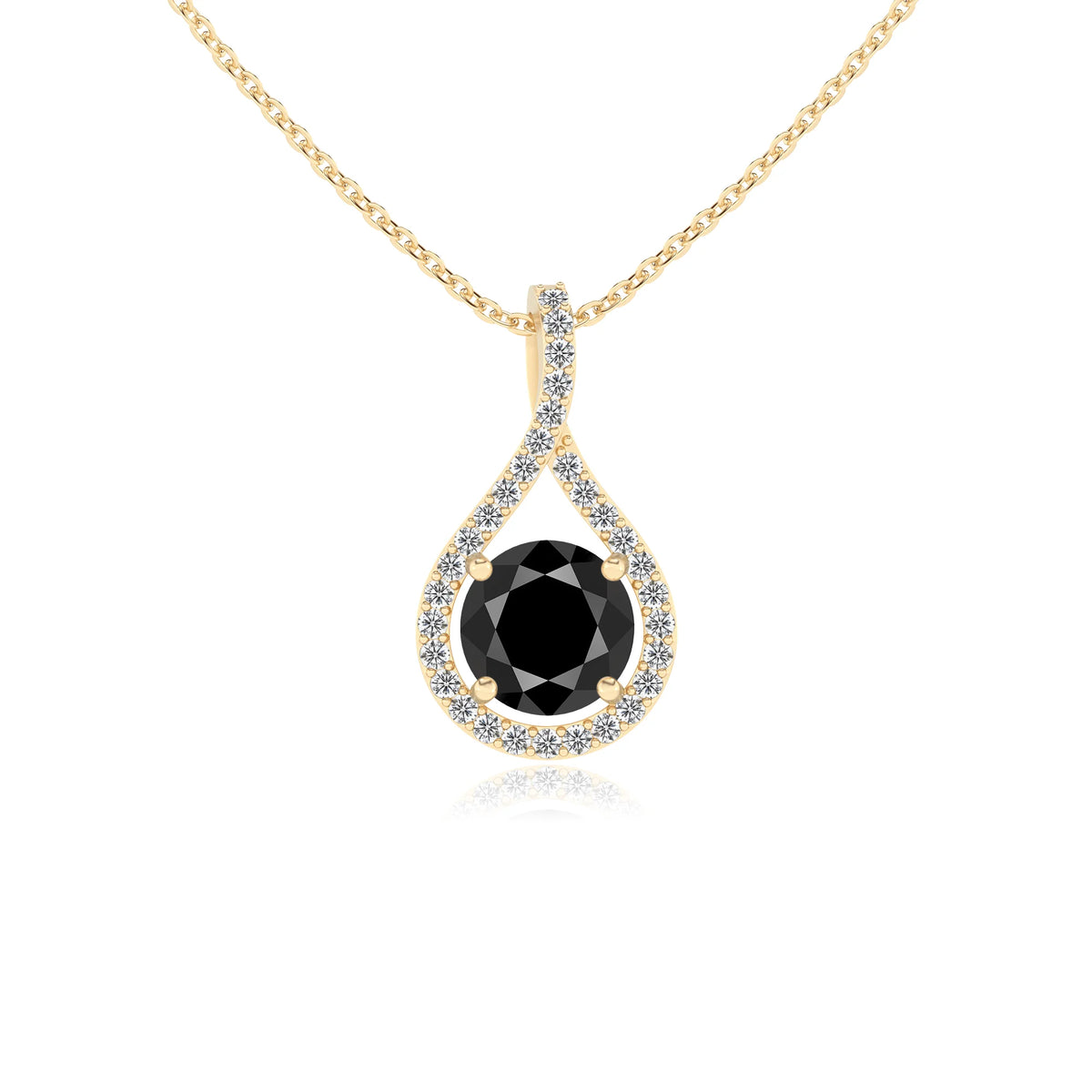 natural black-onyx round solitaire necklaces in yellow gold 