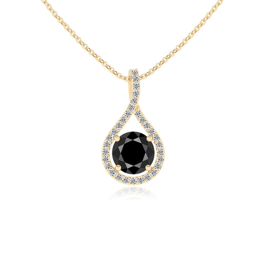 natural black-onyx round solitaire necklaces in yellow gold 