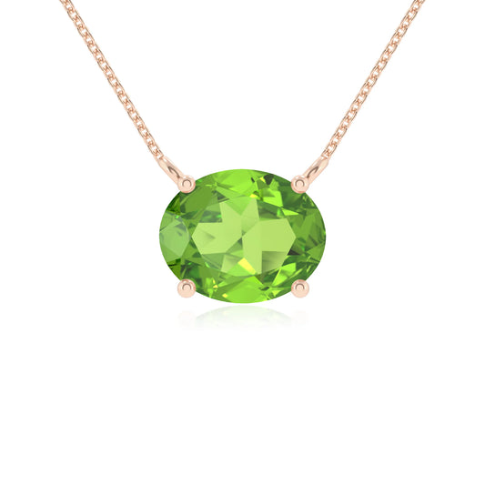 natural peridot oval solitaire necklaces in rose gold 