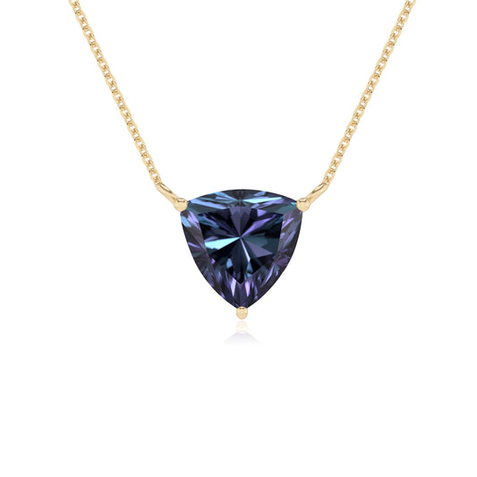 lab grown alexandrite trillion solitaire necklaces in yellow gold 