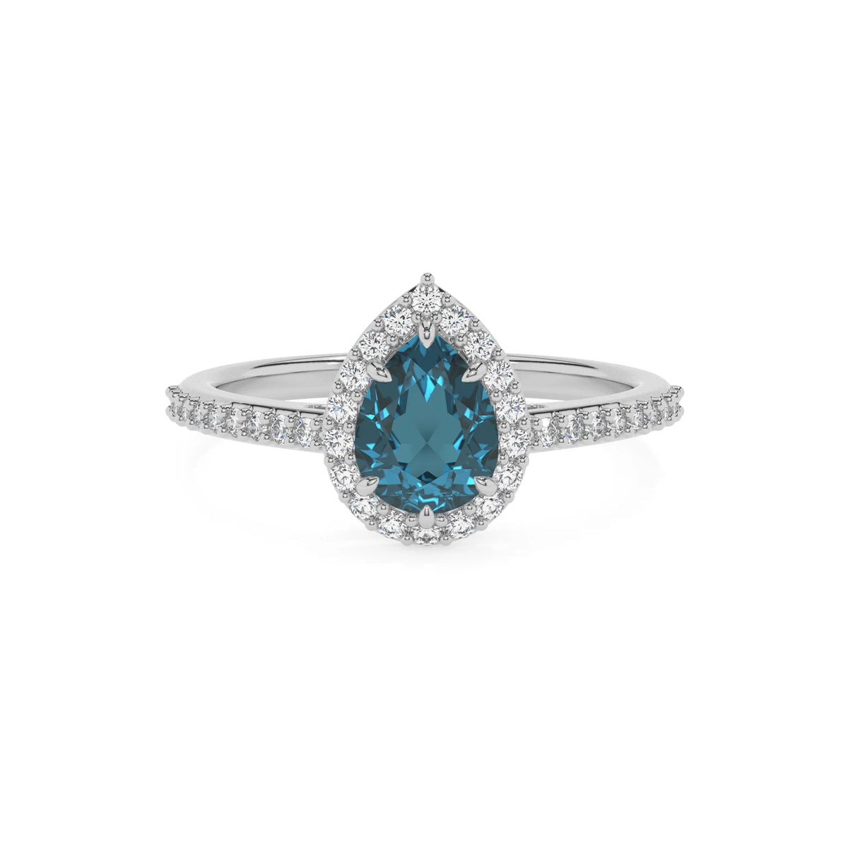 natural london-blue-topaz pear solitaire rings in white gold 