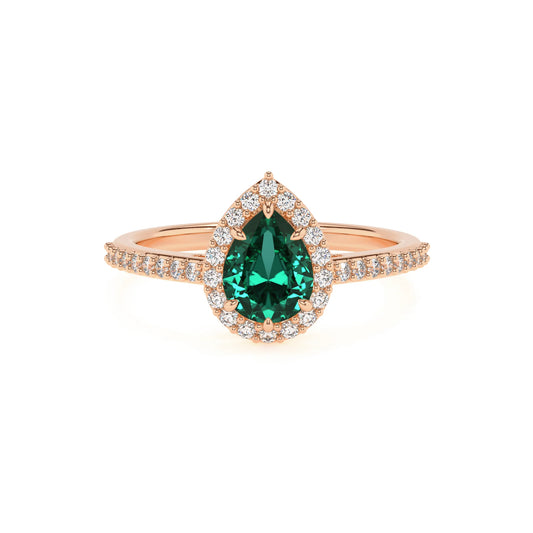 lab grown emerald pear solitaire rings in rose gold 