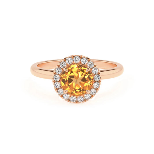 lab grown citrine round solitaire rings in rose gold 