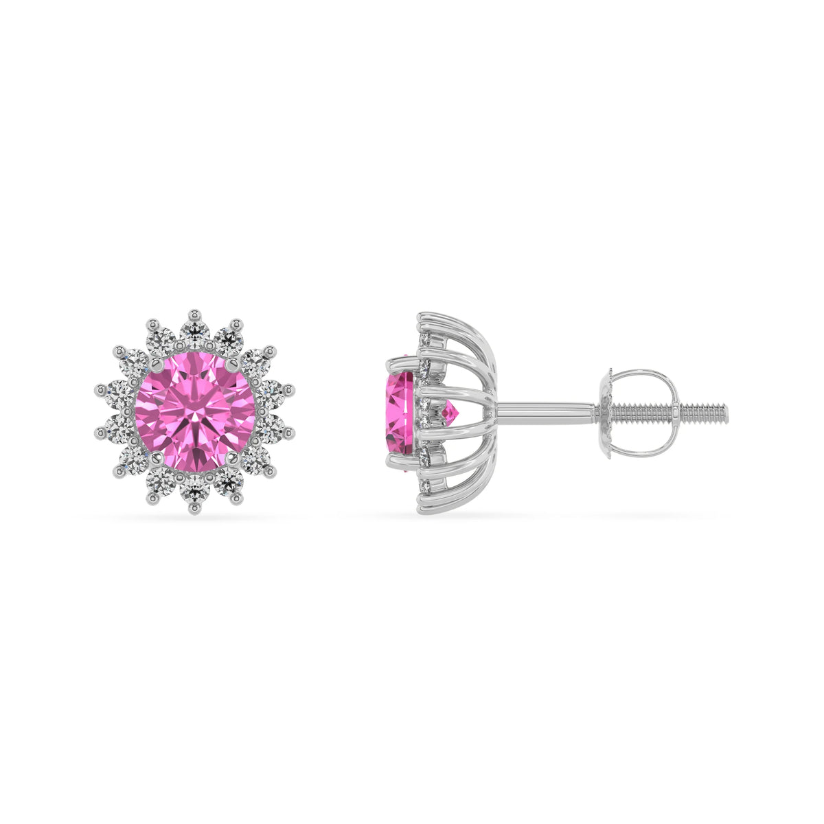 lab grown pink sapphire round stud earrings in platinum 