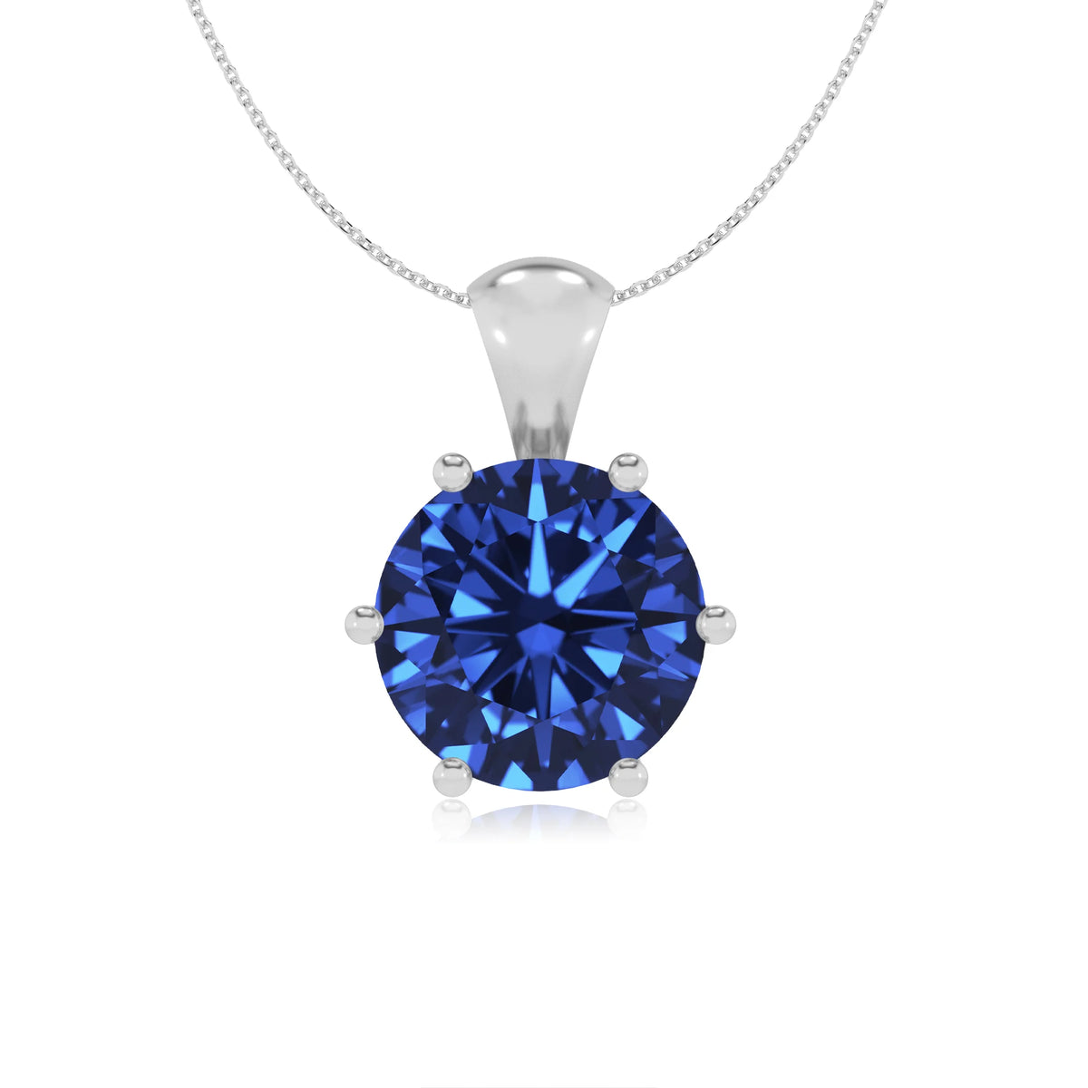 lab grown blue-sapphire round solitaire necklaces in sterling silver 