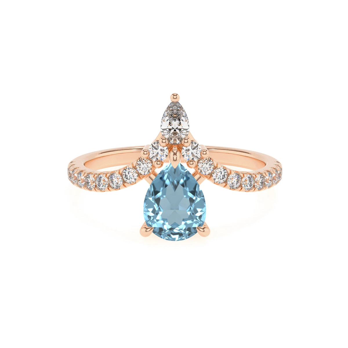 lab grown aquamarine pear solitaire rings in rose gold 
