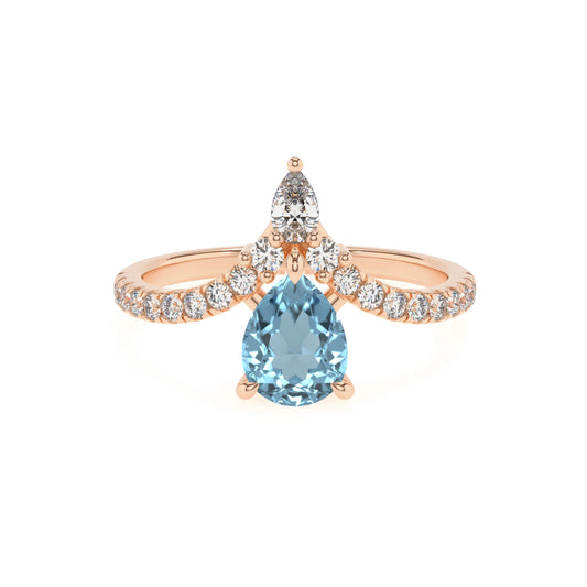 lab grown aquamarine pear solitaire rings in rose gold 