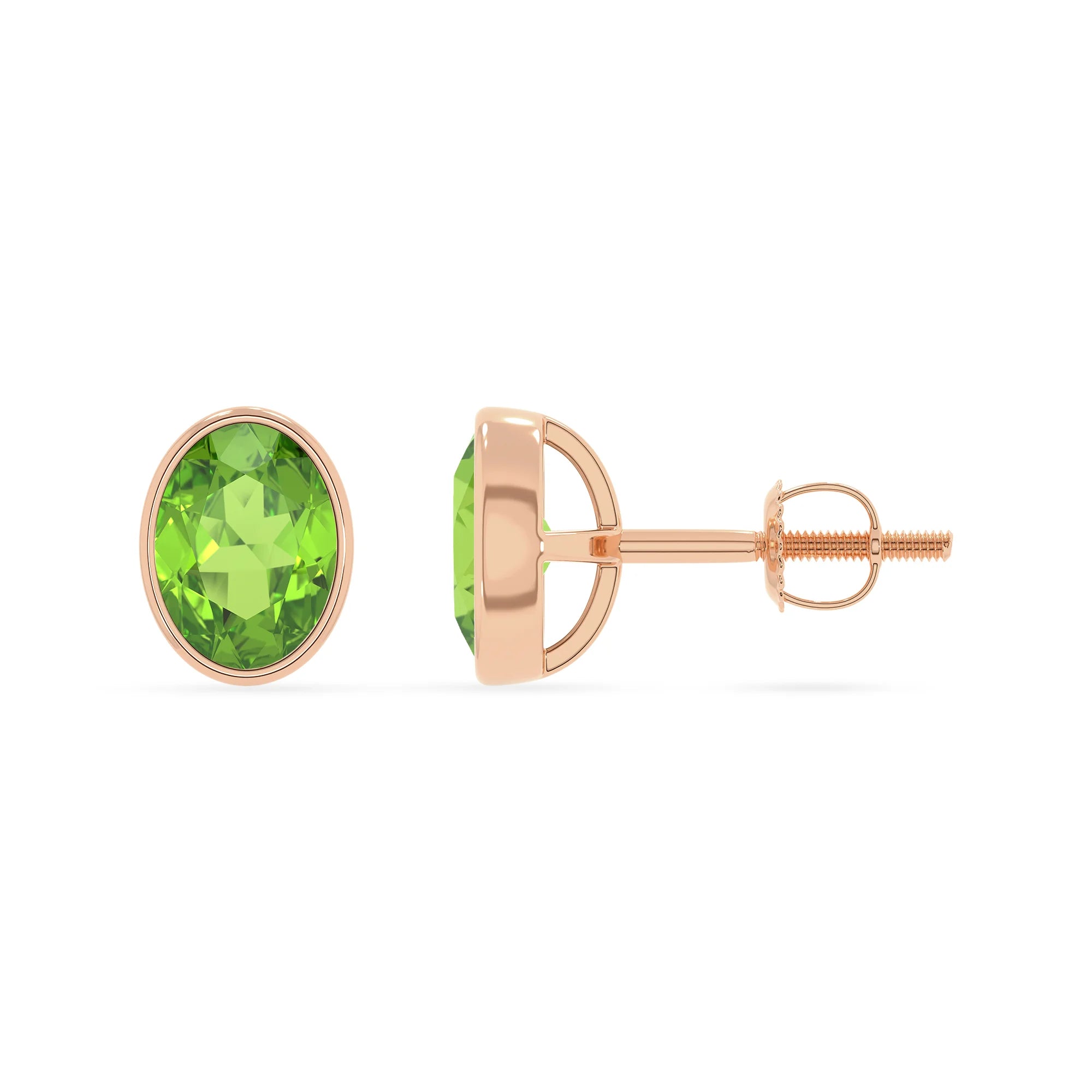natural peridot oval stud earrings in rose gold 