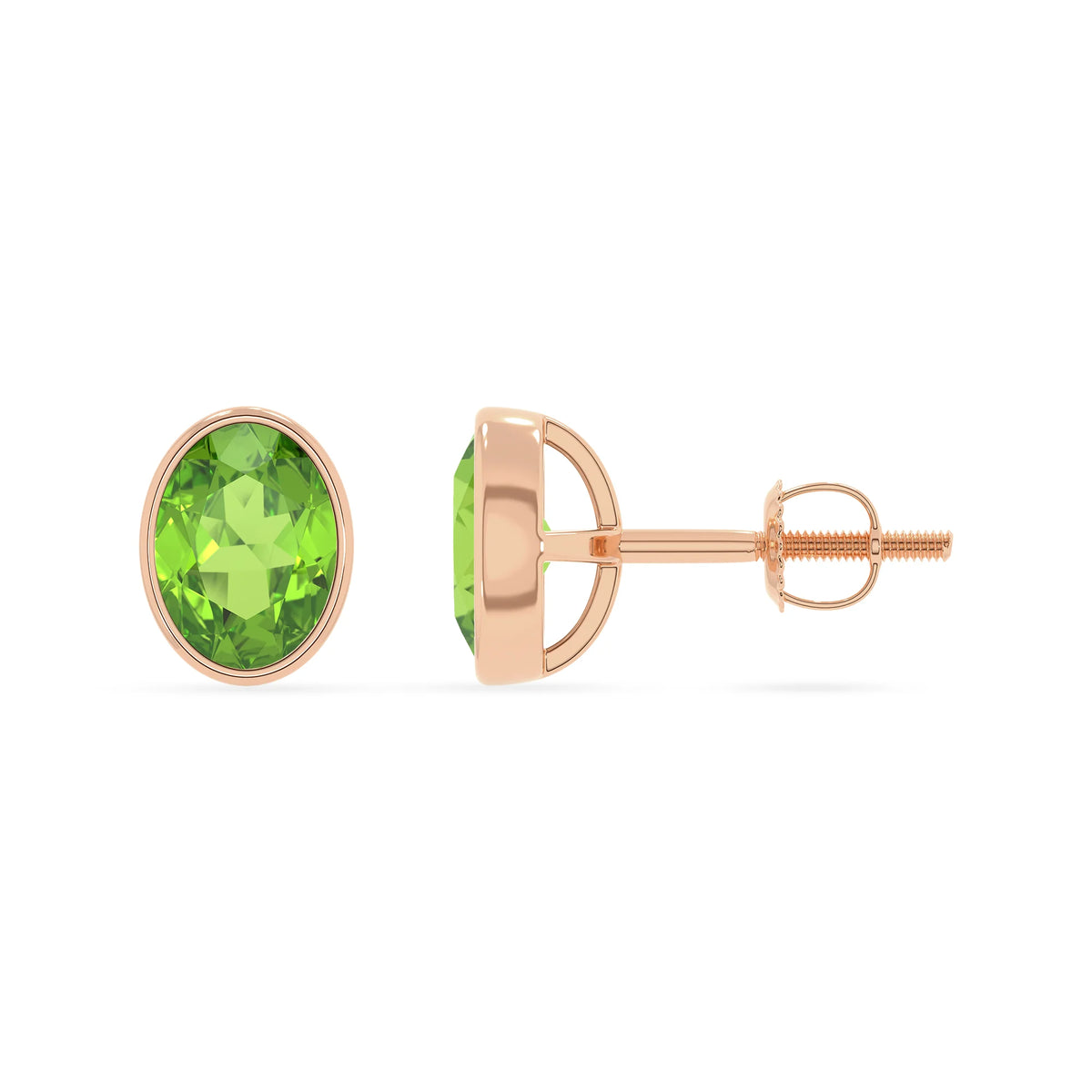 natural peridot oval stud earrings in rose gold 