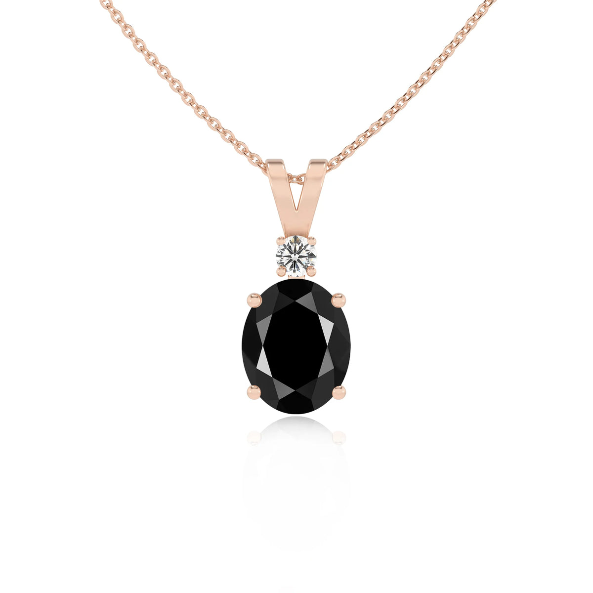 natural black-onyx oval solitaire v-bale necklaces in rose gold 