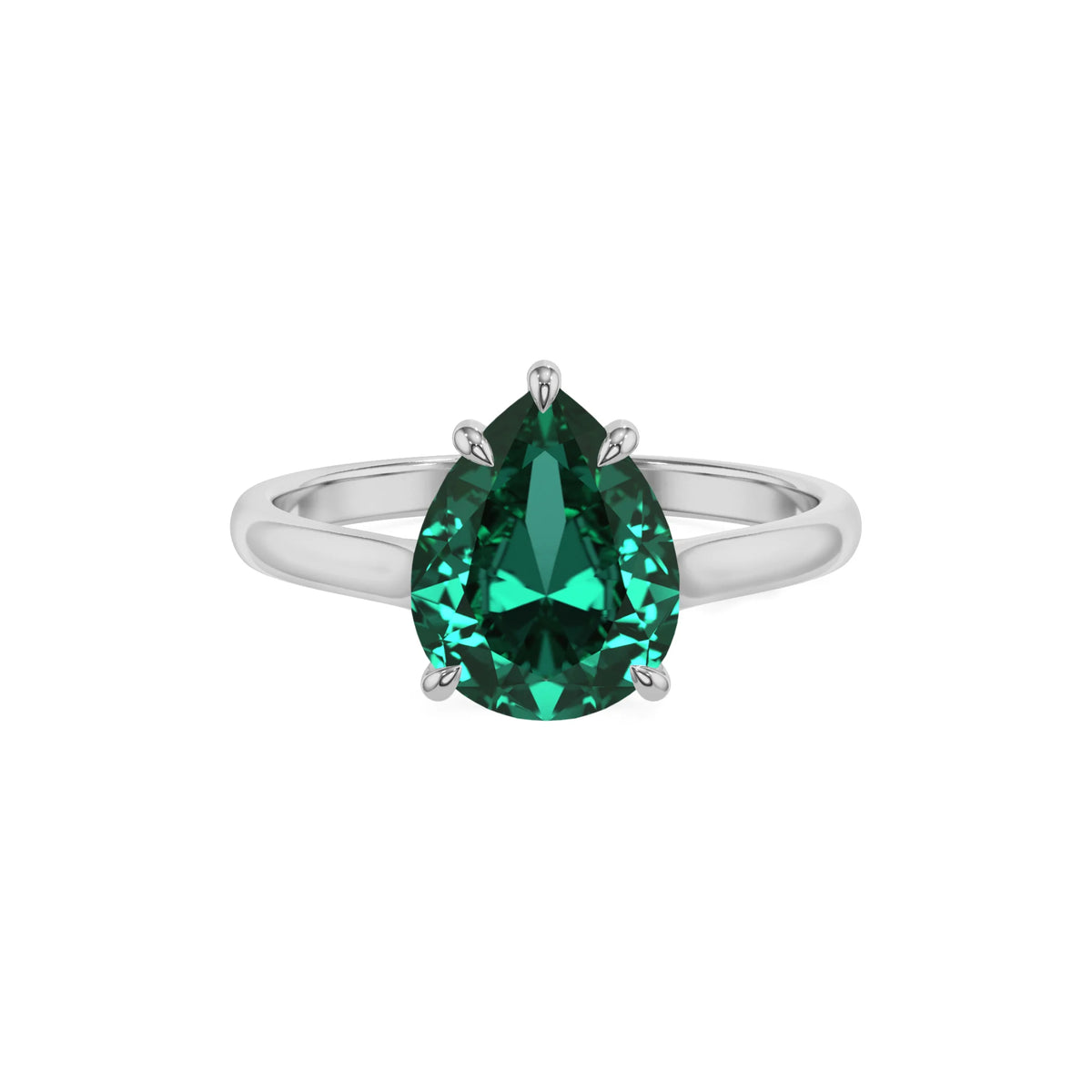lab grown emerald pear solitaire rings in platinum 