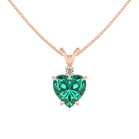 lab grown emerald heart solitaire v-bale necklaces in rose gold 