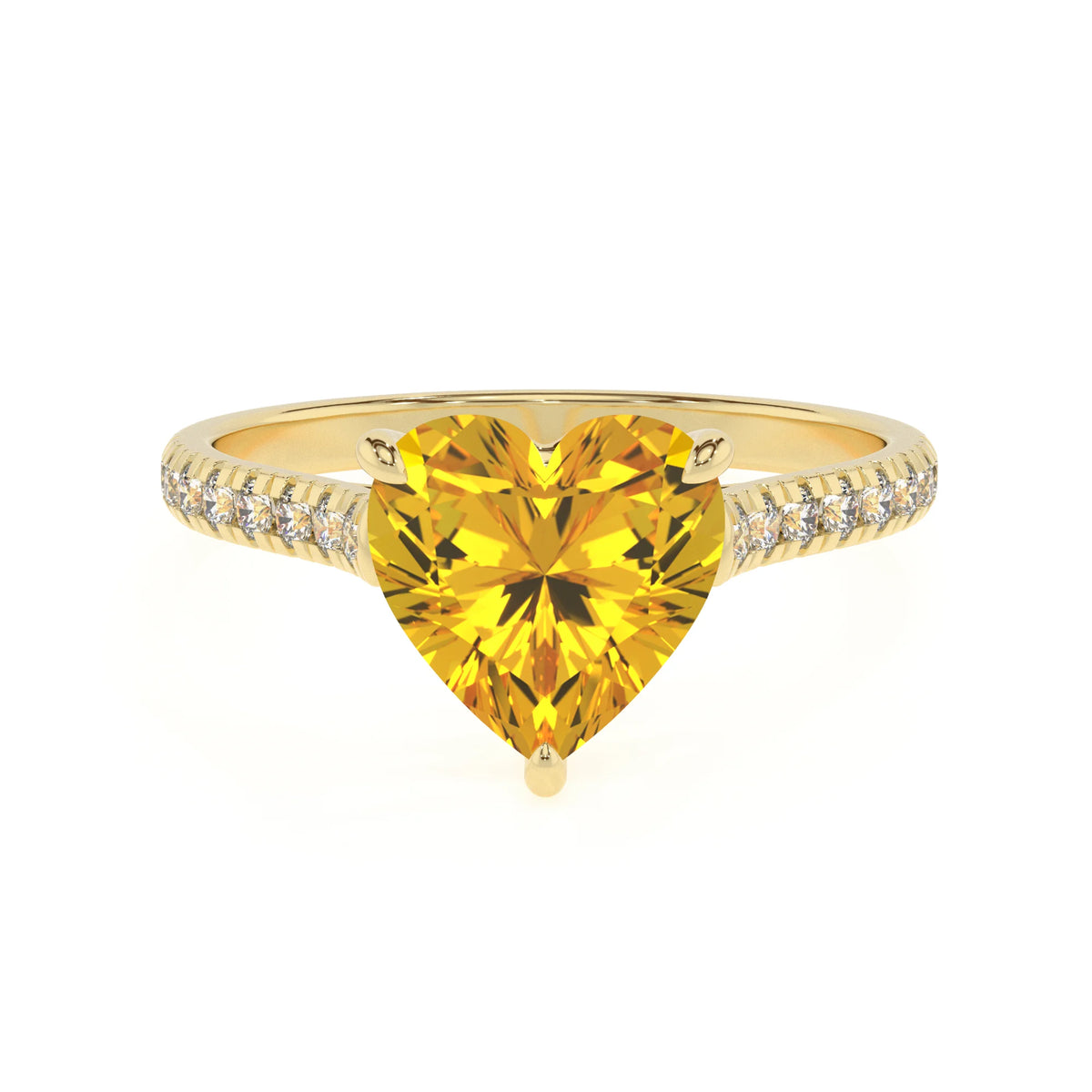 lab grown yellow-sapphire heart half eternity solitaire engagement rings in yellow gold 