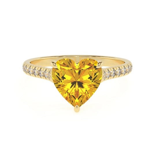 lab grown yellow-sapphire heart half eternity solitaire engagement rings in yellow gold 