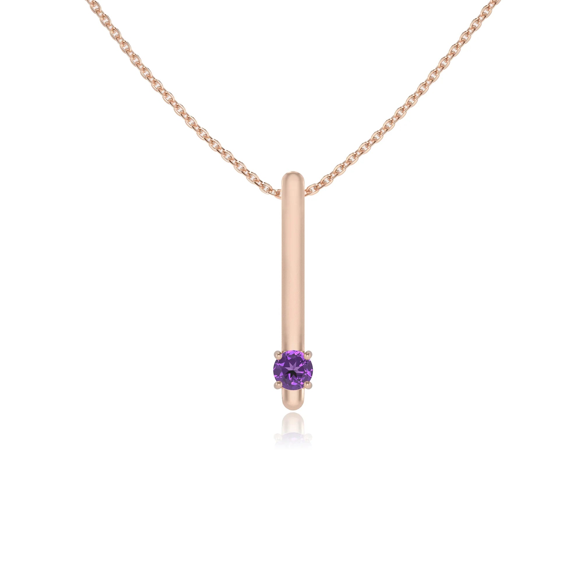 lab grown amethyst round bar necklaces in rose gold 