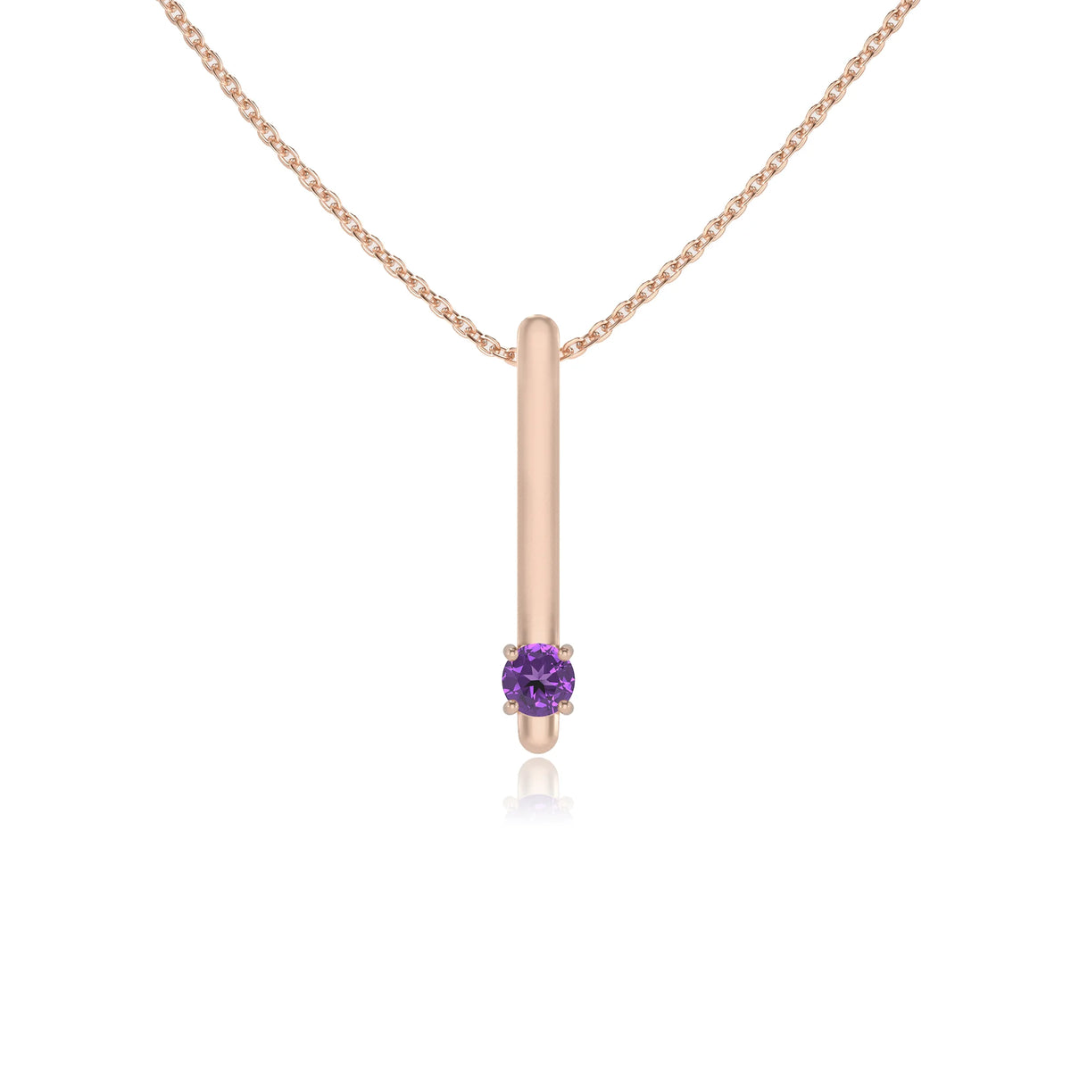lab grown amethyst round bar necklaces in rose gold 