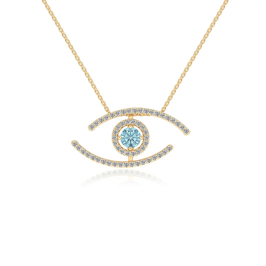 lab grown aquamarine round solitaire necklaces in yellow gold 