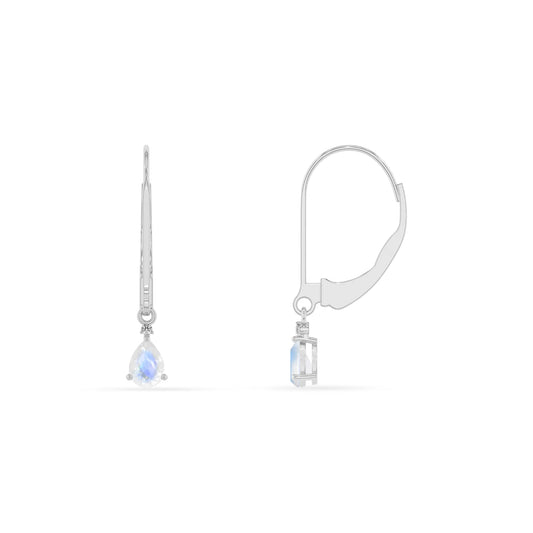 natural rainbow moonstone pear drop earrings in white gold 