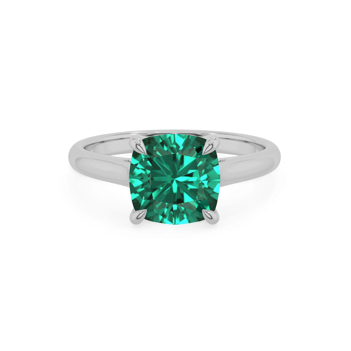 lab grown emerald cushion solitaire rings in white gold 
