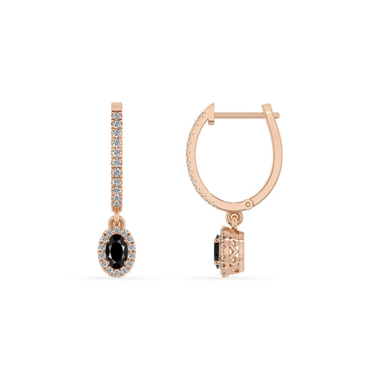 natural black onyx oval drop earrings in rose gold 