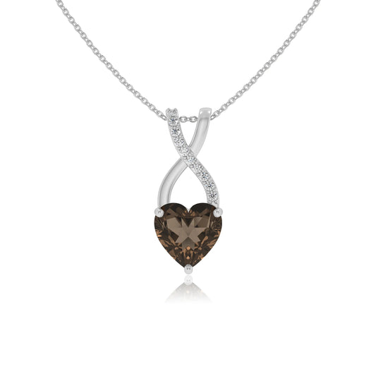 natural smoky-quartz heart solitaire necklaces in platinum 