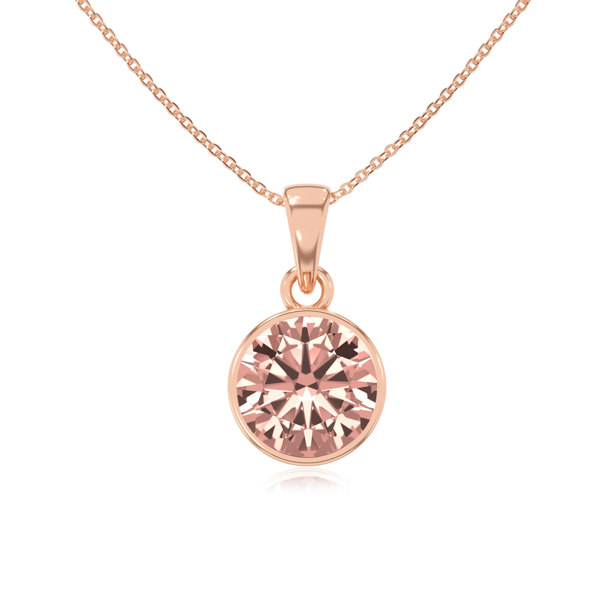 lab grown morganite round solitaire necklaces in rose gold 