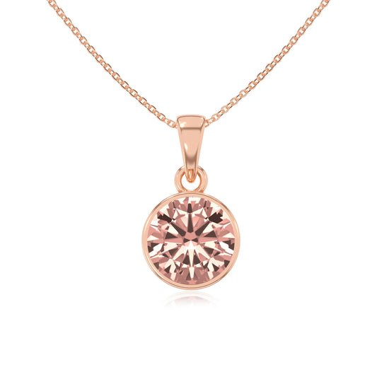 lab grown morganite round solitaire necklaces in rose gold 