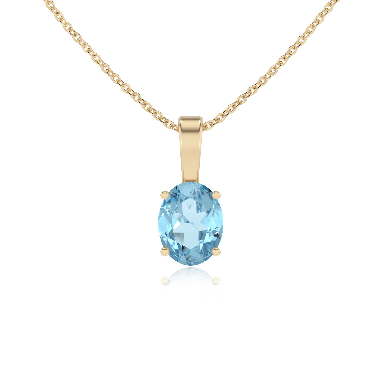 lab grown aquamarine oval solitaire necklaces in yellow gold 