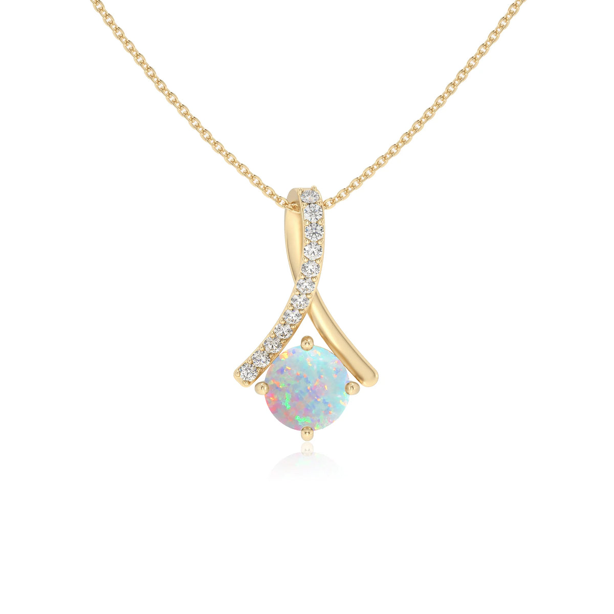 lab grown opal round solitaire necklaces in yellow gold 