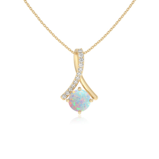 lab grown opal round solitaire necklaces in yellow gold 