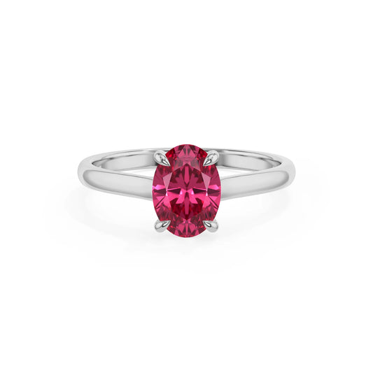 lab grown pink-tourmaline oval solitaire rings in platinum 