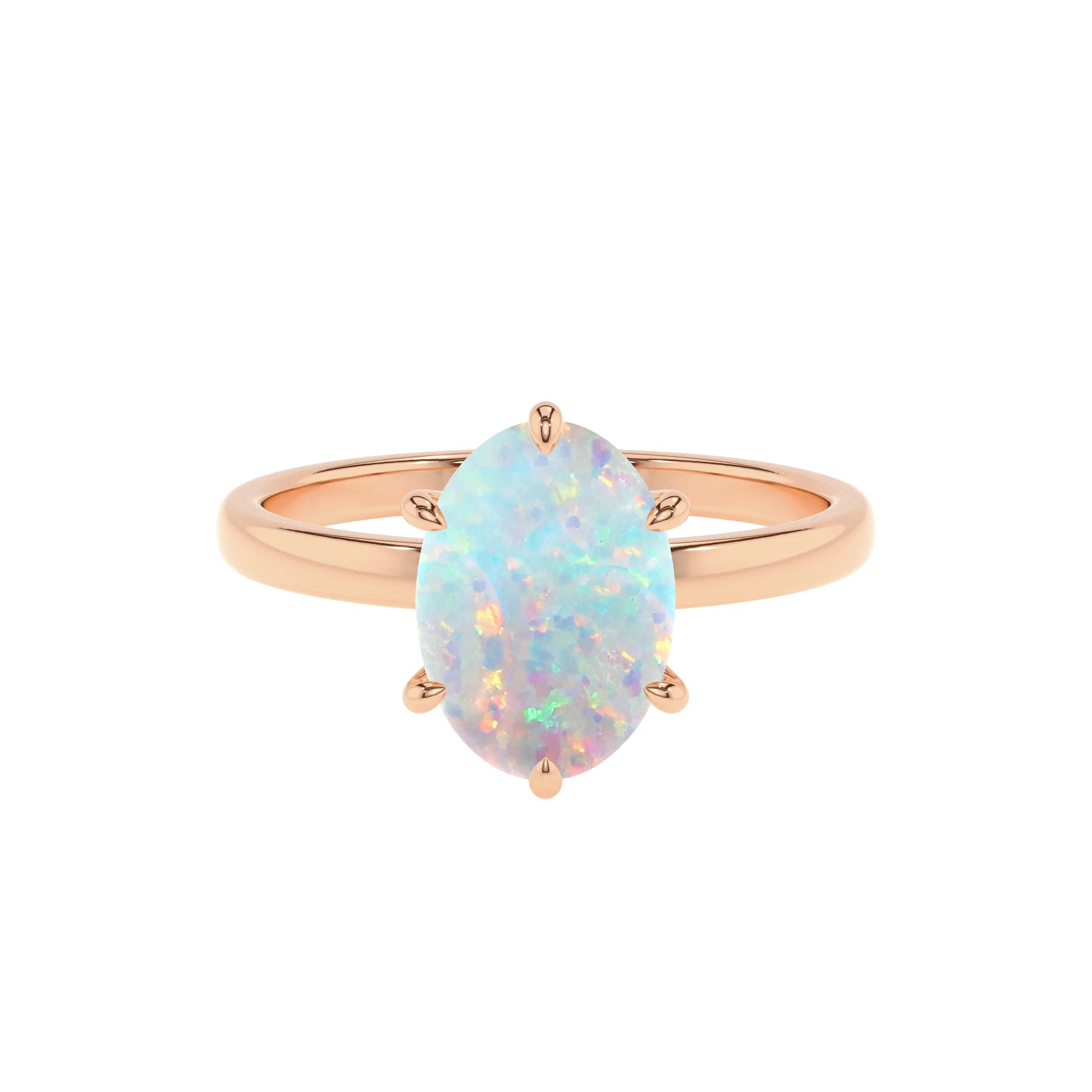 lab grown opal oval solitaire rings in rose gold 