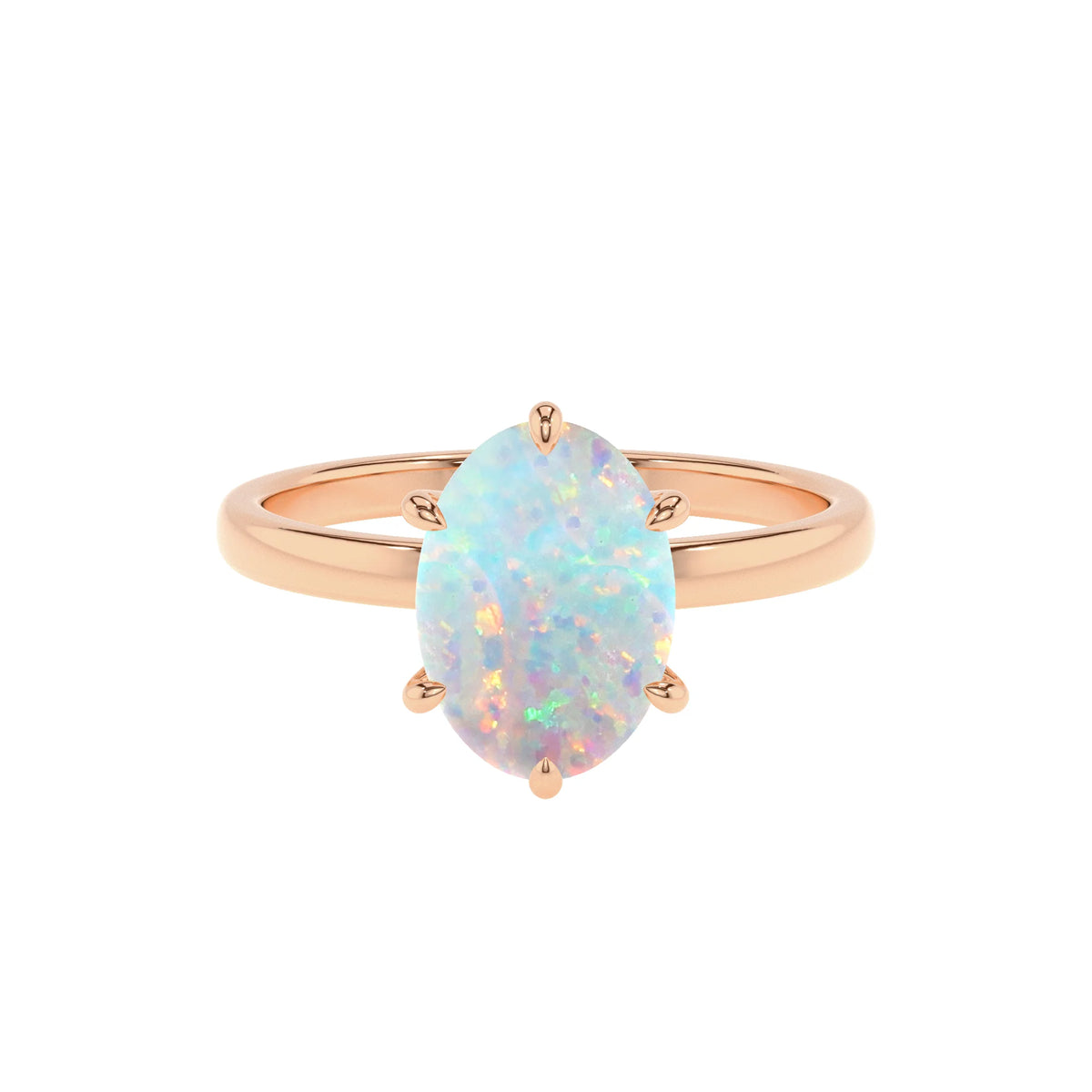 lab grown opal oval solitaire rings in rose gold 