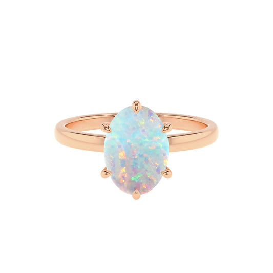 lab grown opal oval solitaire rings in rose gold 
