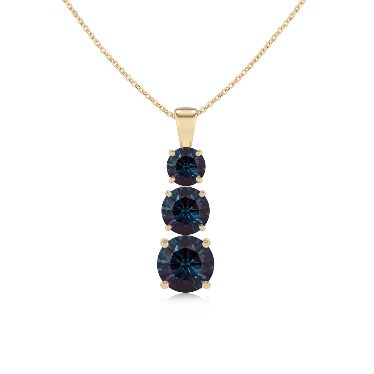 lab grown alexandrite round bar v-bale necklaces in yellow gold 